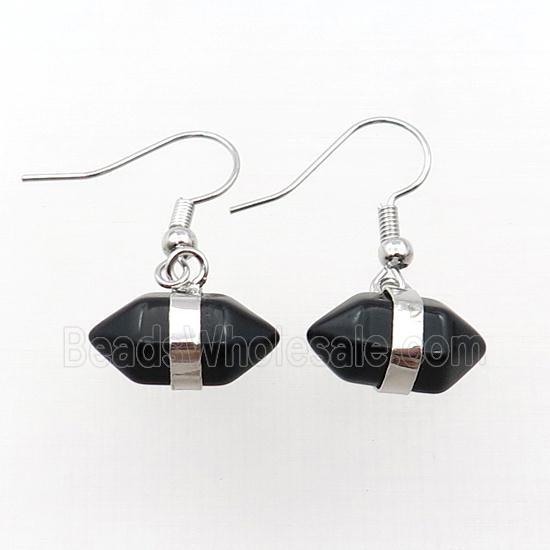 Black Onyx Agate Copper Hook Earring Bullet Platinum Plated