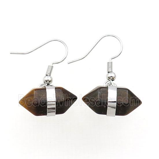 Tiger Eye Stone Copper Hook Earring Bullet Platinum Plated
