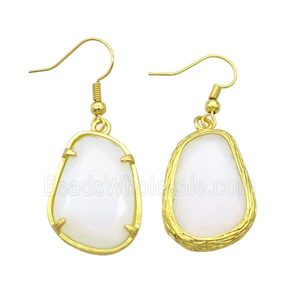 White Opalite Copper Hook Earring Gold Plated