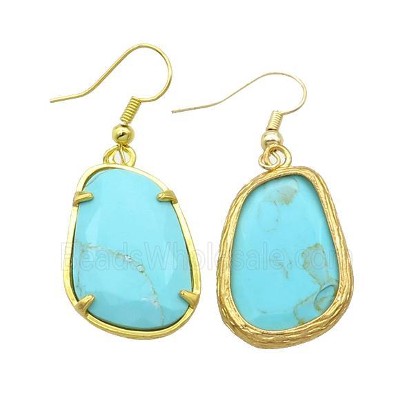 Blue Turquoise Copper Hook Earring Gold Plated