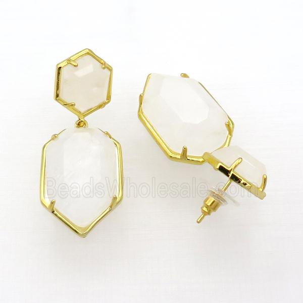 White Crystal Quartz Copper Stud Earring Gold Plated