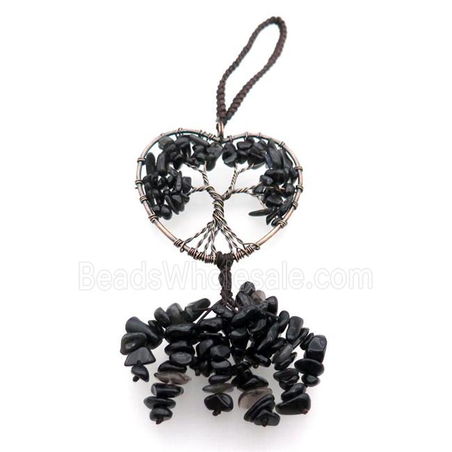 Black Obsidian Chip Pendant Tree Of Life Antique Red