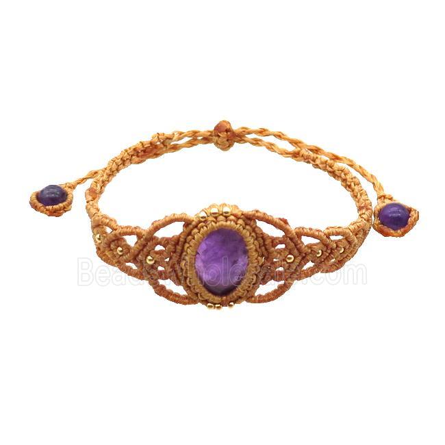 Purple Amethyst Macrame Bracelet Adjustable