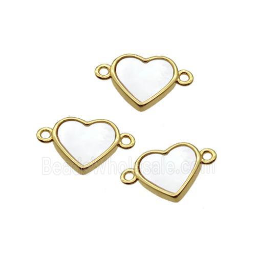 White Pearlized Shell Heart Connector Gold Plated