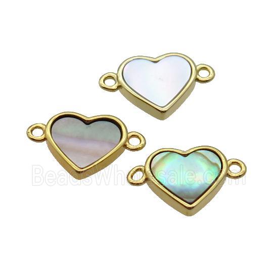Gray Abalone Shell Heart Connector Gold Plated