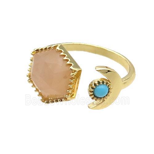 Rose Quartz Copper Ring Hexagon Gold Plated