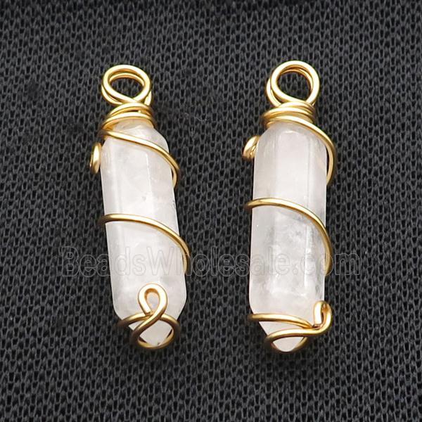 White Crystal Quartz Prism Pendant Wire Wrapped