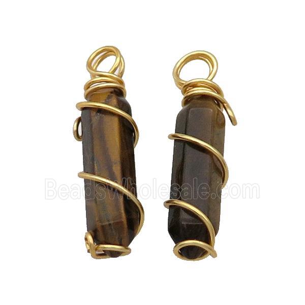 Tiger Eye Stone Prism Pendant Wire Wrapped