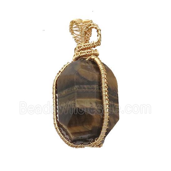 Tiger Eye Stone Pendant Freeform Wire Wrapped