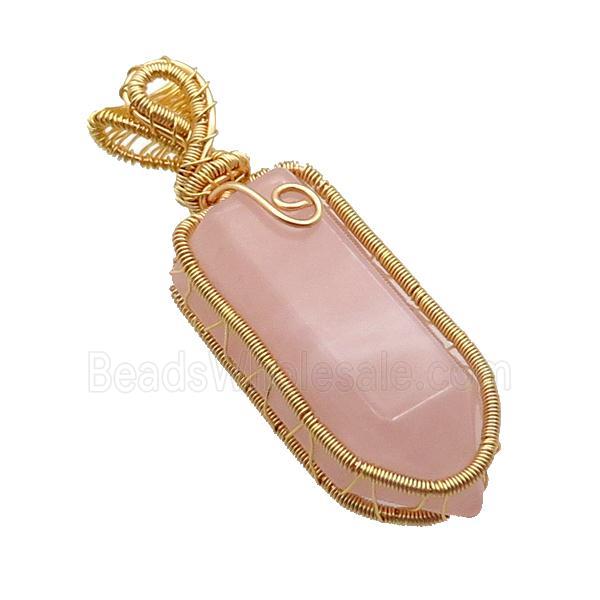 Pink Rose Quartz Bullet Pendant Wire Wrapped