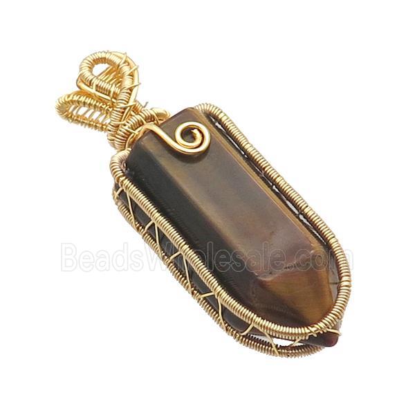 Tiger Eye Stone Bullet Pendant Wire Wrapped