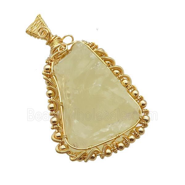 Lemon Quartz Pendant Freeform Wire Wrapped