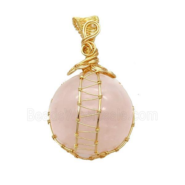 Pink Rose Quartz Pendant Round Wire Wrapped