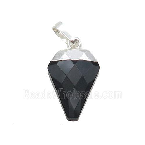 Black Onyx Agate Arrowhead Pendant Silver Plated
