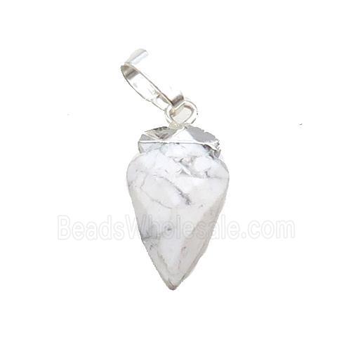 White Howlite Turquoise Arrowhead Pendant Silver Plated