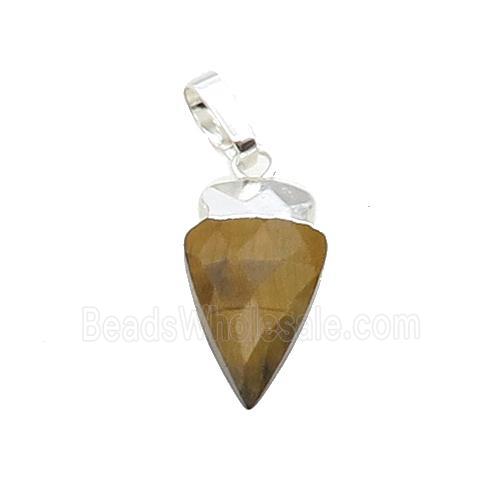 Tiger Eye Stone Arrowhead Pendant Silver Plated