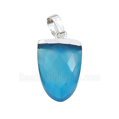 Blue Agate Tongue Pendant Dye Silver Plated