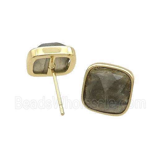 Copper Stud Earring Pave Labradorite Square Gold Plated