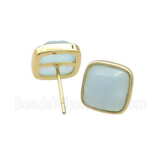 Copper Stud Earring Pave Blue Amazonite Square Gold Plated