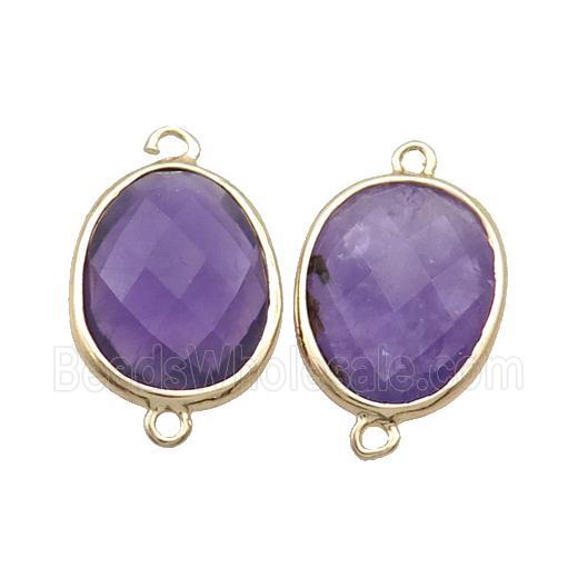 Amethyst Connector Purple Faceted Oval Gold Plated