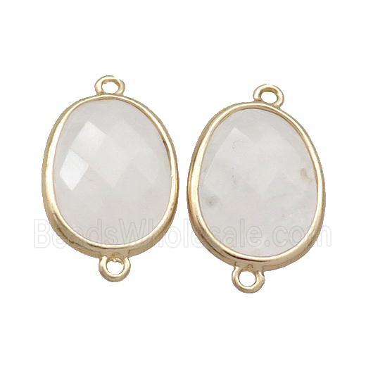 Clear Quartz Connector Faceted Oval Gold Plated