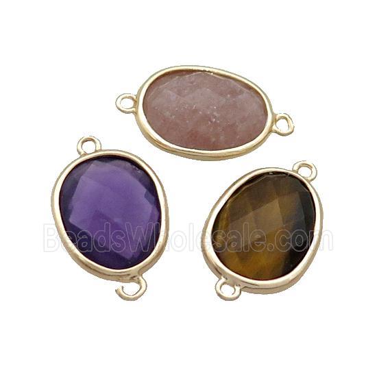 Mix Gemstone Connector Faceted Oval Gold Plated