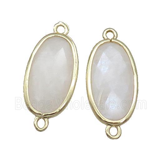 White Moonstone Connector Faceted Oval Gold Plated