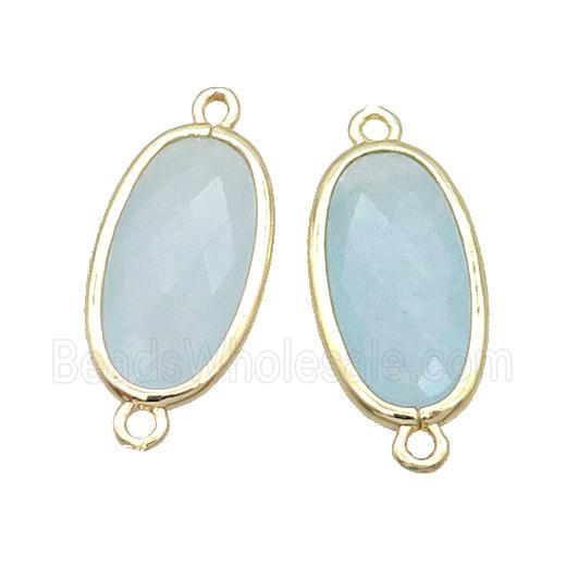 Blue Crystal Glass Connector Faceted Oval Gold Plated