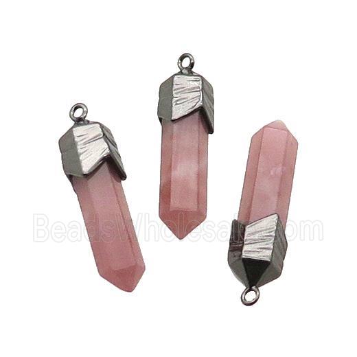 Synthetic Pink Watermelon Quartz Bullet Pendant Black Plated