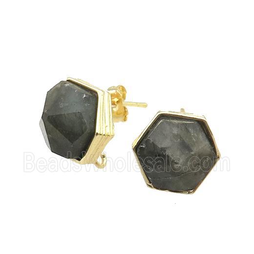 Labradorite Hexagon Stud Earring Copper Gold Plated