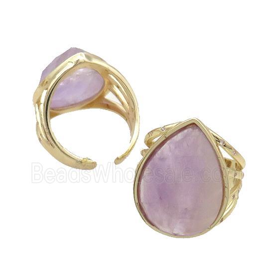Purple Amethyst Ring Teardrop Copper Gold Plated