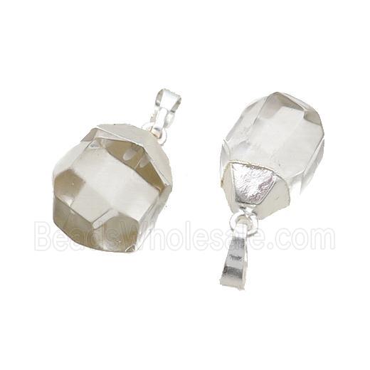 Clear Quartz Pendant Faceted Teardrop Silver Plated