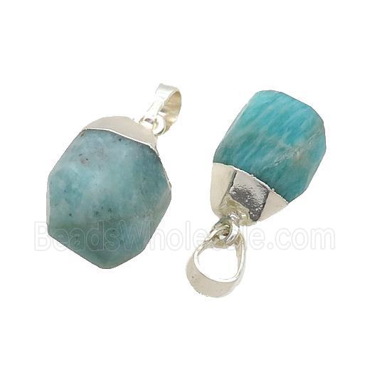 Green Amazonite Pendant Faceted Teardrop Silver Plated