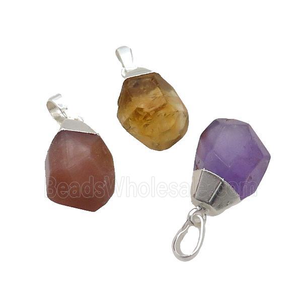 Mix Gemstone Pendant Faceted Teardrop Silver Plated