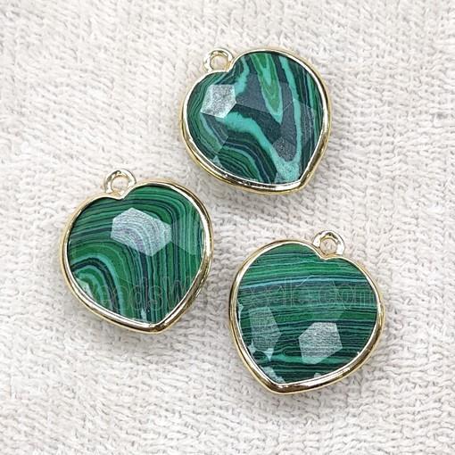 Green Synthetic Malachite Heart Pendant Gold Plated