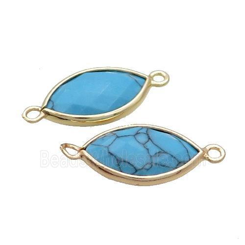 Blue Synthetic Turquoise Connector Faceted Horseeye Gold Plated