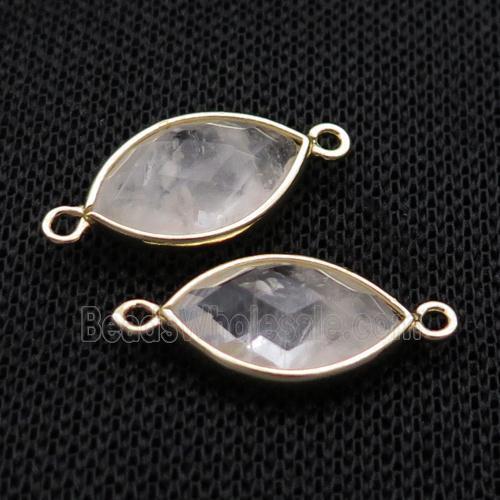 Clear Quartz Connector Faceted Horseeye Gold Plated