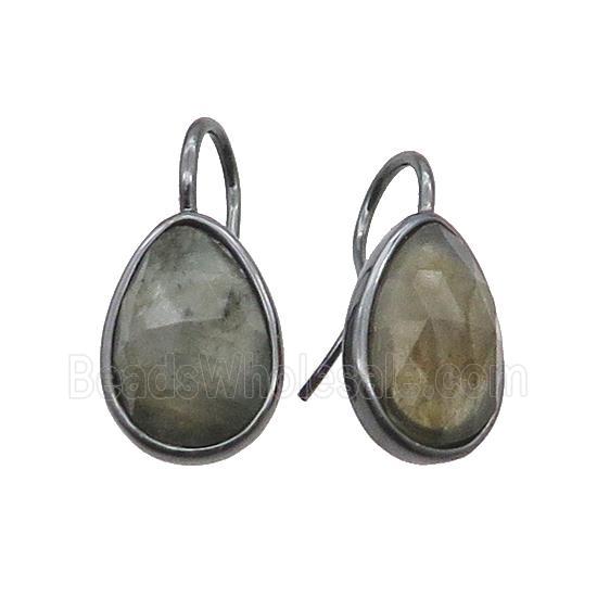 Labradorite Hook Earring Copper Teardrop Black Plated
