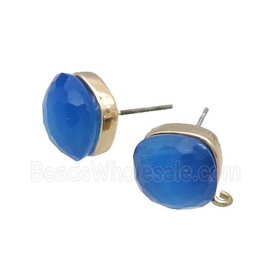 Skyblue Cat Eye Glass Stud Earring Copper Loop Gold Plated