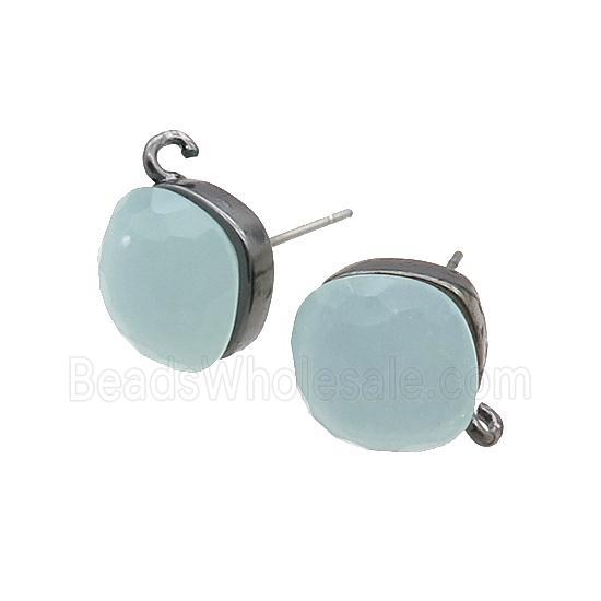 Blue Cat Eye Glass Stud Earring Copper Loop Black Plated
