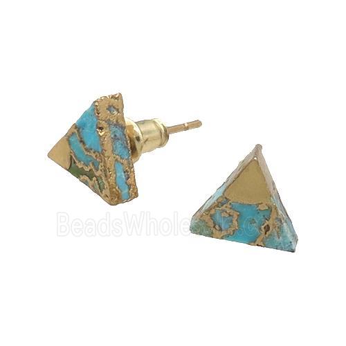 Natural Turquoise Stud Earring Triangle Gold Plated