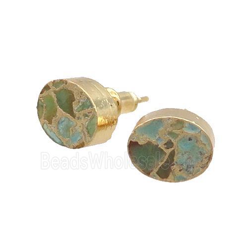 Natural Turquoise Stud Earring Oval Gold Plated
