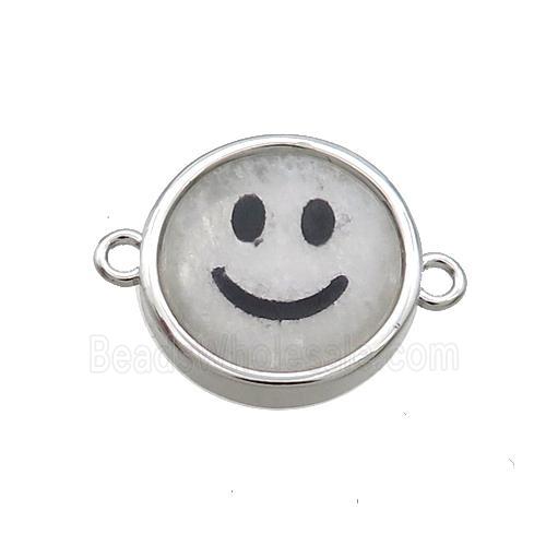 Clear Quartz Emoji Connector Smileface Circle Platinum Plated