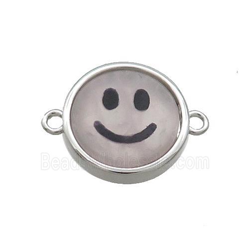 Rose Quartz Emoji Connector Smileface Circle Platinum Plated