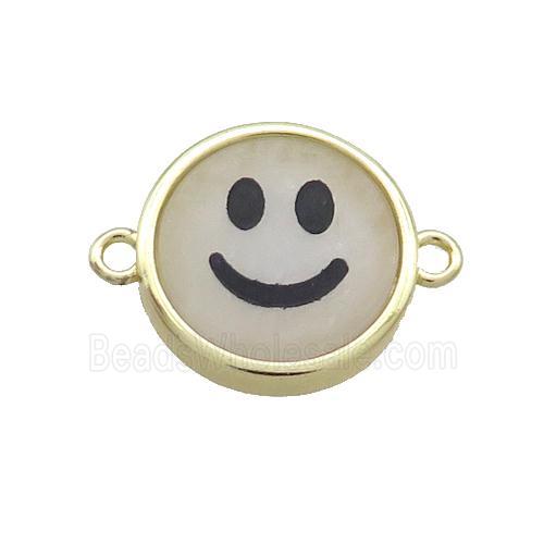 Clear Quartz Emoji Connector Smileface Circle Gold Plated