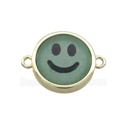 Green Aventurine Emoji Connector Smileface Circle Gold Plated