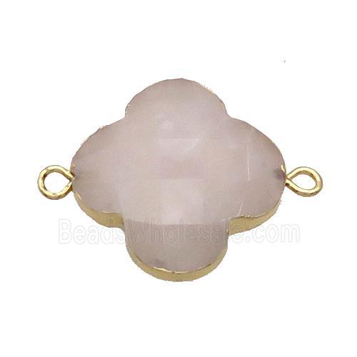 Natural Rose Quartz Clover Connector Pink Gold Plated