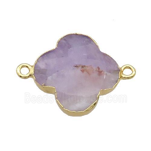 Natural Amethyst Clover Connector Purple Gold Plated