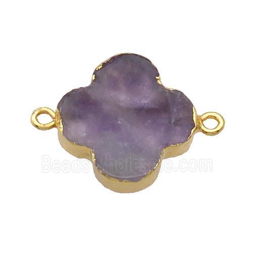 Natural Amethyst Clover Connector Purple Gold Plated