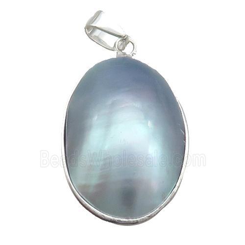 Gray Sea Shell Oval Pendant Platinum Plated